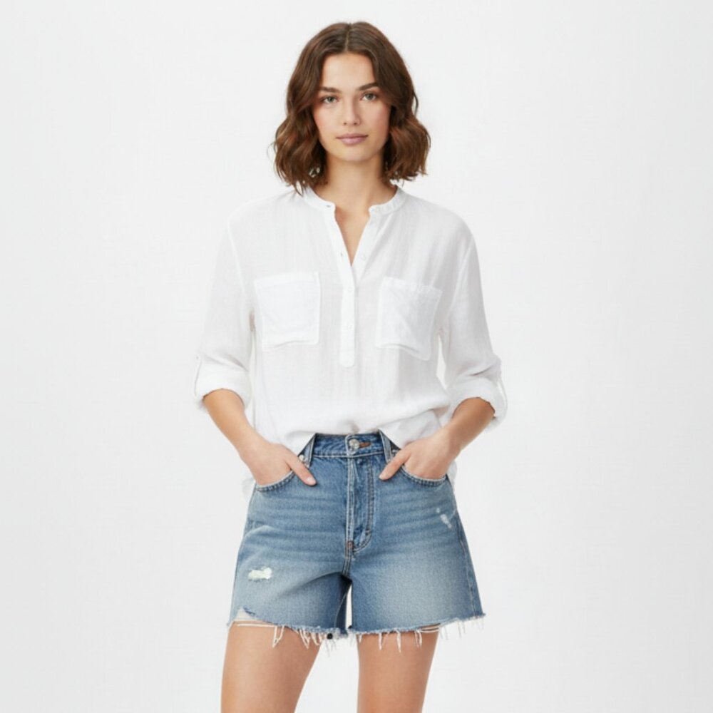 Aritzia Babaton White Blouse Top Buttons Pockets Neutral Minimalist Size XS
